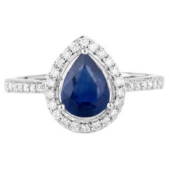 Blue Sapphire Ring With Diamonds 1.71 Carats 14K White Gold