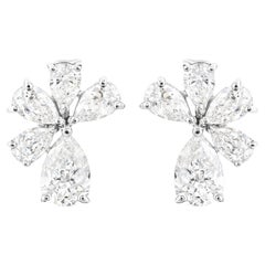 Pear Shape Natural Diamond Cluster Earrings 1.27 Carats in 18K White Gold