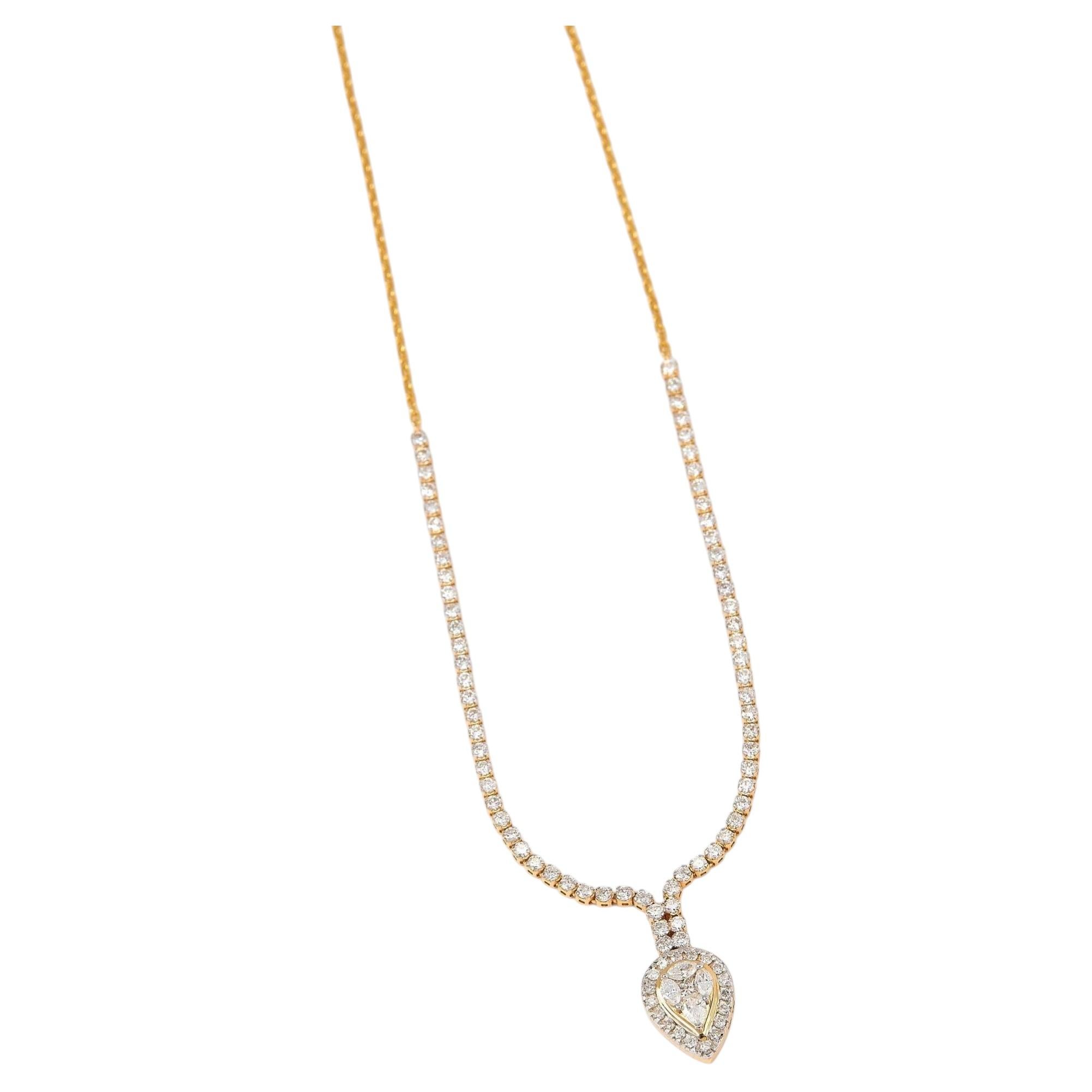 Birnenförmige natürliche Diamanttropfen-Brautkette aus massivem 14K Gold (zertifiziert)