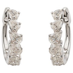 Pear Shape Natural Diamond Huggie Hoop Earrings 0.44 Carat 18K White Gold