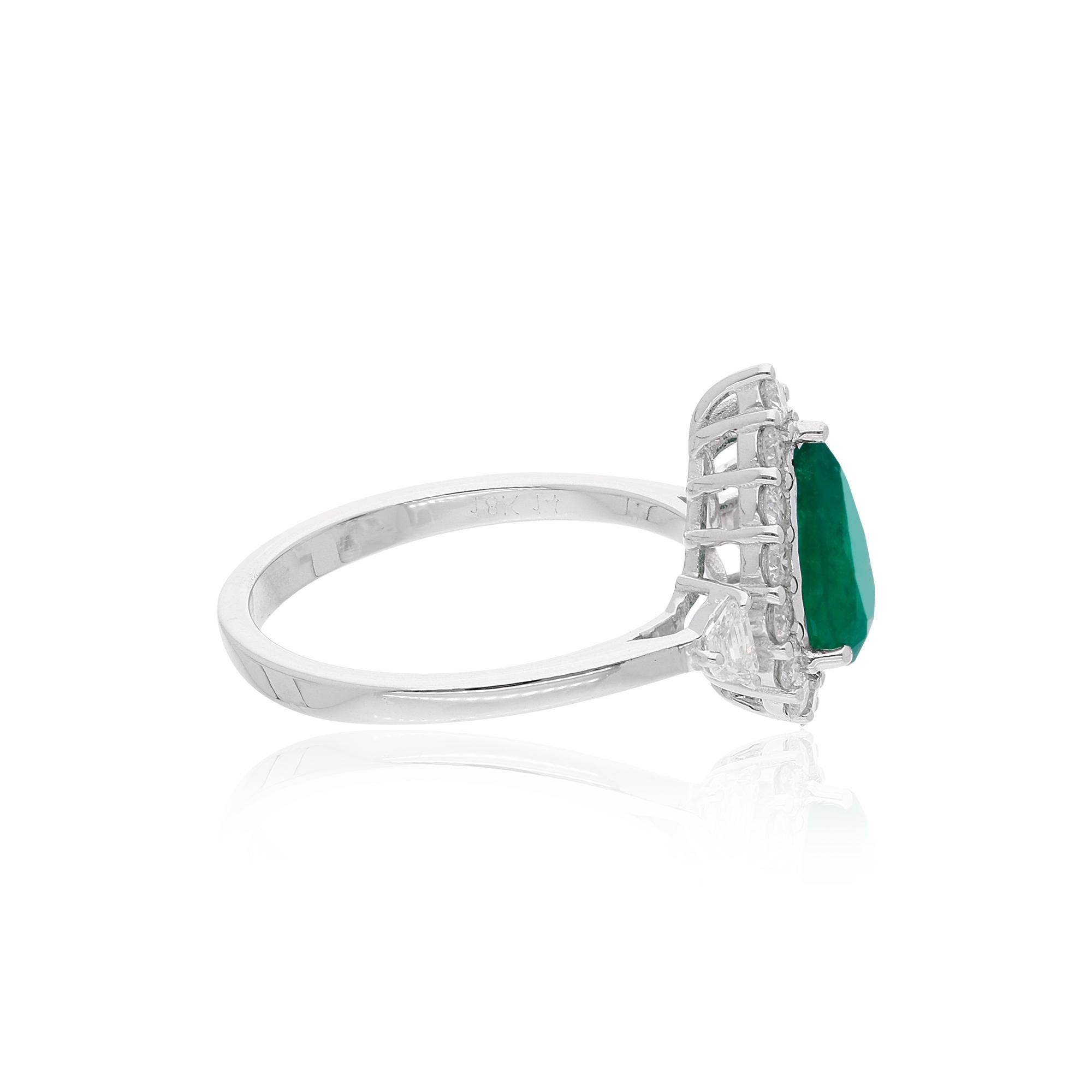 Pear Cut Pear Shape Natural Emerald Gemstone Ring Diamond 18 Karat White Gold Jewelry For Sale