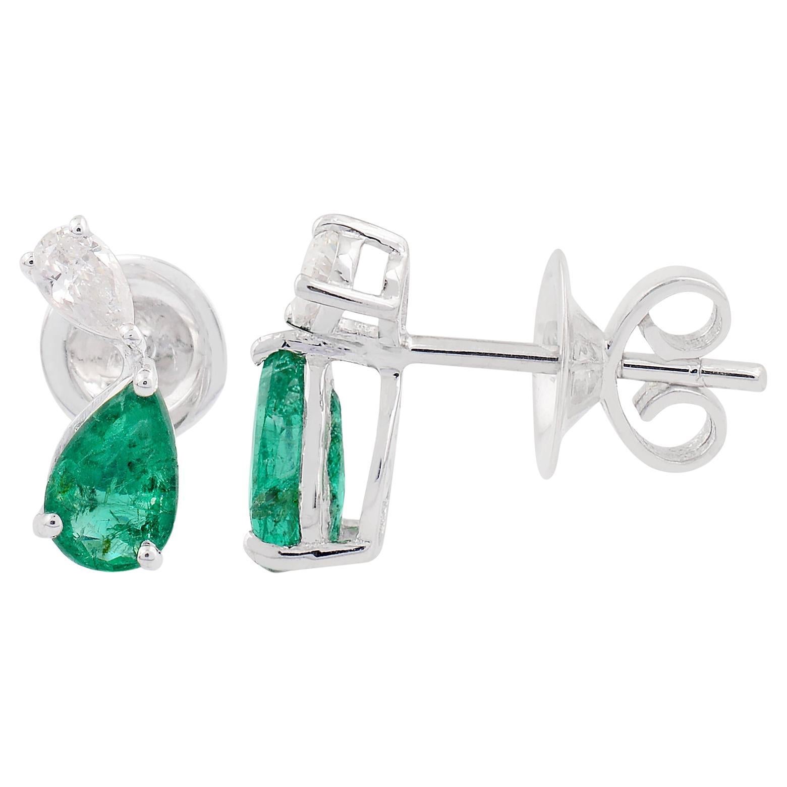 Orecchini con gemma di smeraldo naturale a forma di pera SI/HI Diamante in oro bianco 18k