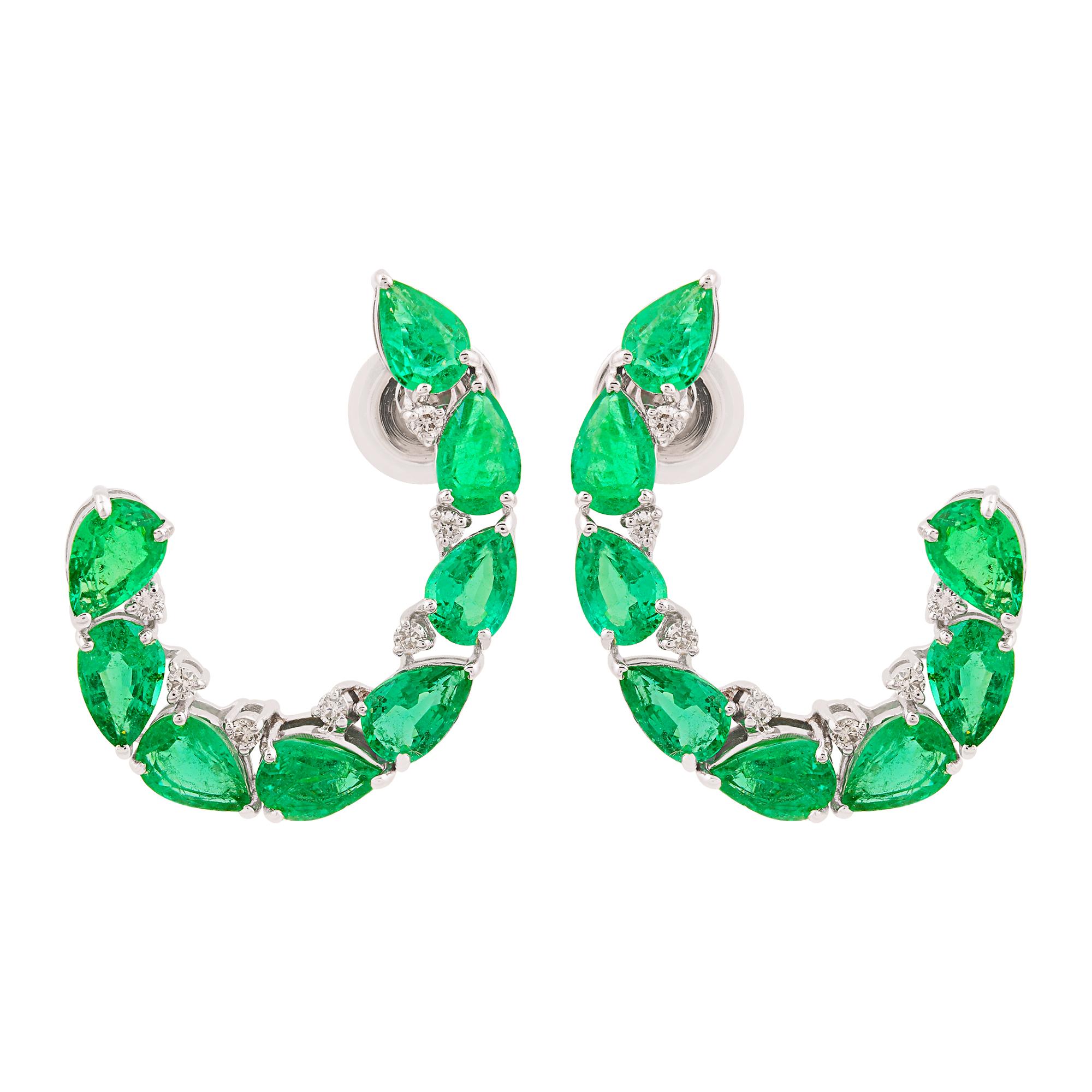 Item Code:- SEE-1191E (14k)
Gross Weight :- 5.45 gm
14k Solid White Gold Weight :- 4.26 gm
Natural Diamond Weight :- 0.18 ct.  ( AVERAGE DIAMOND CLARITY SI1-SI2 & COLOR H-I )
Zambian Emerald Weight :- 5.8 ct.
Earring Length: 23 mm (approx.)

✦