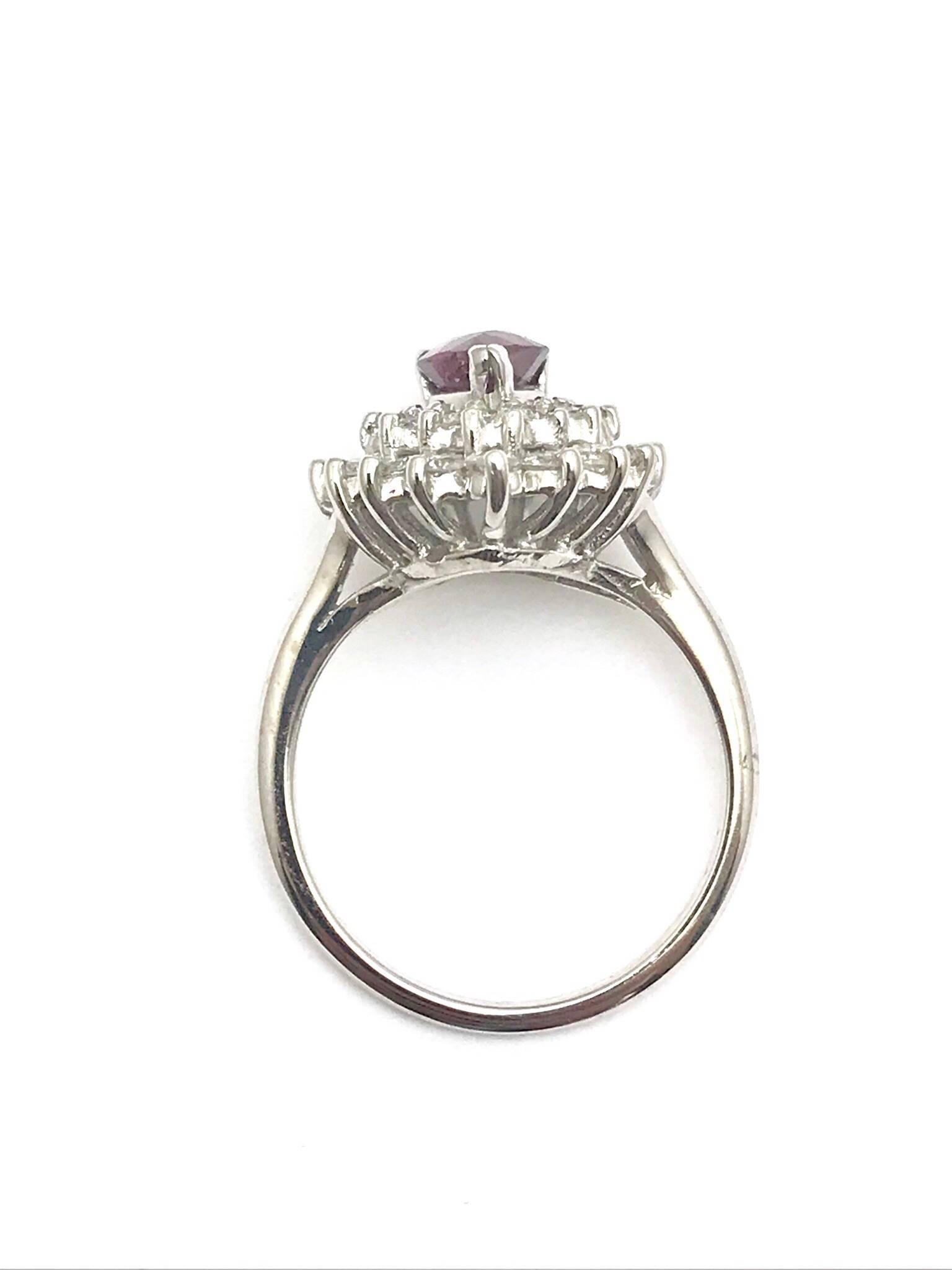 Pear Shape Natural Ruby and Round Brilliant Diamond White Gold Ring In Excellent Condition In Chevy Chase, MD