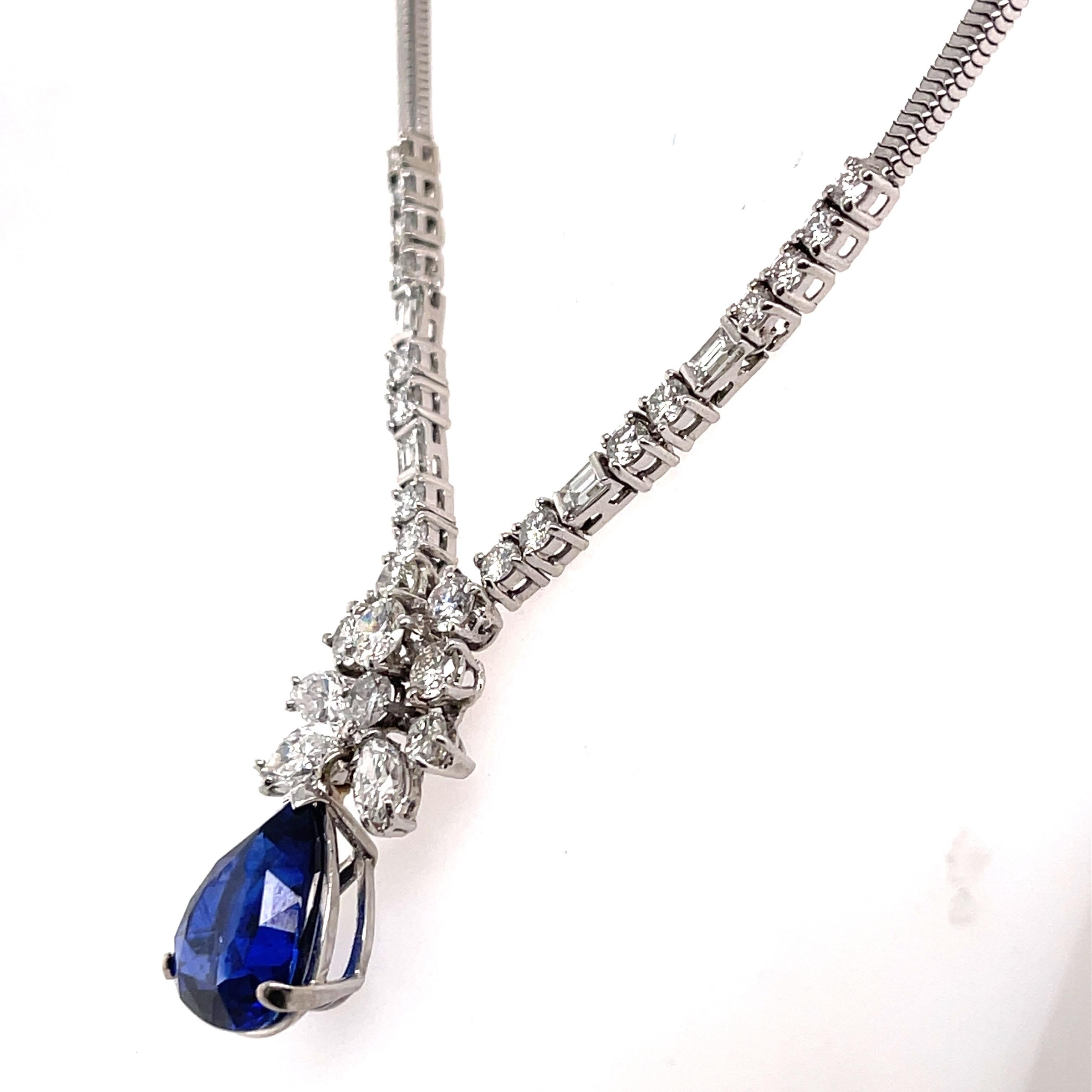 Contemporary Pear Shape Natural Sapphire and Mixed Shaped Diamond Necklace