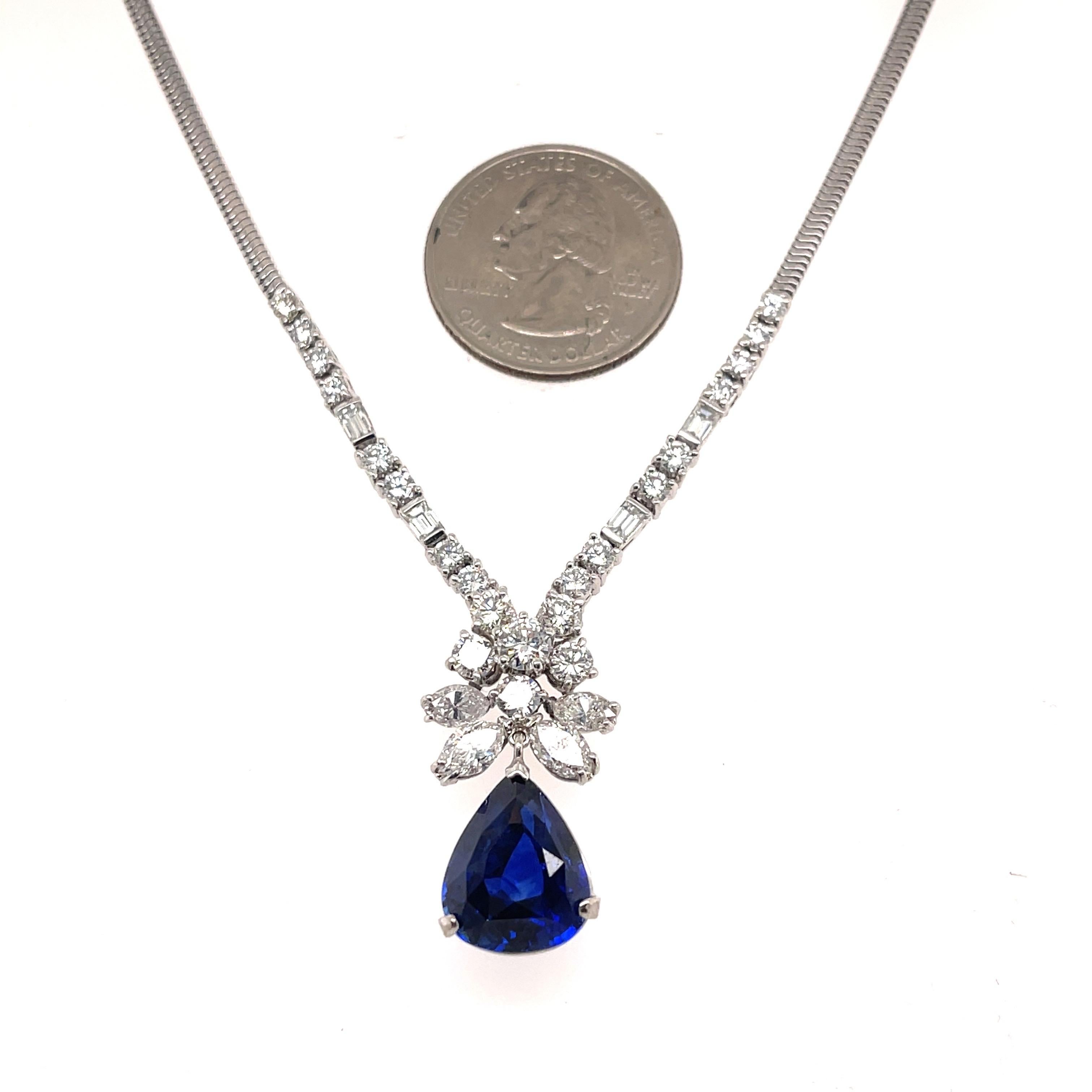Pear Shape Natural Sapphire and Mixed Shaped Diamond Necklace In Excellent Condition In New York, NY