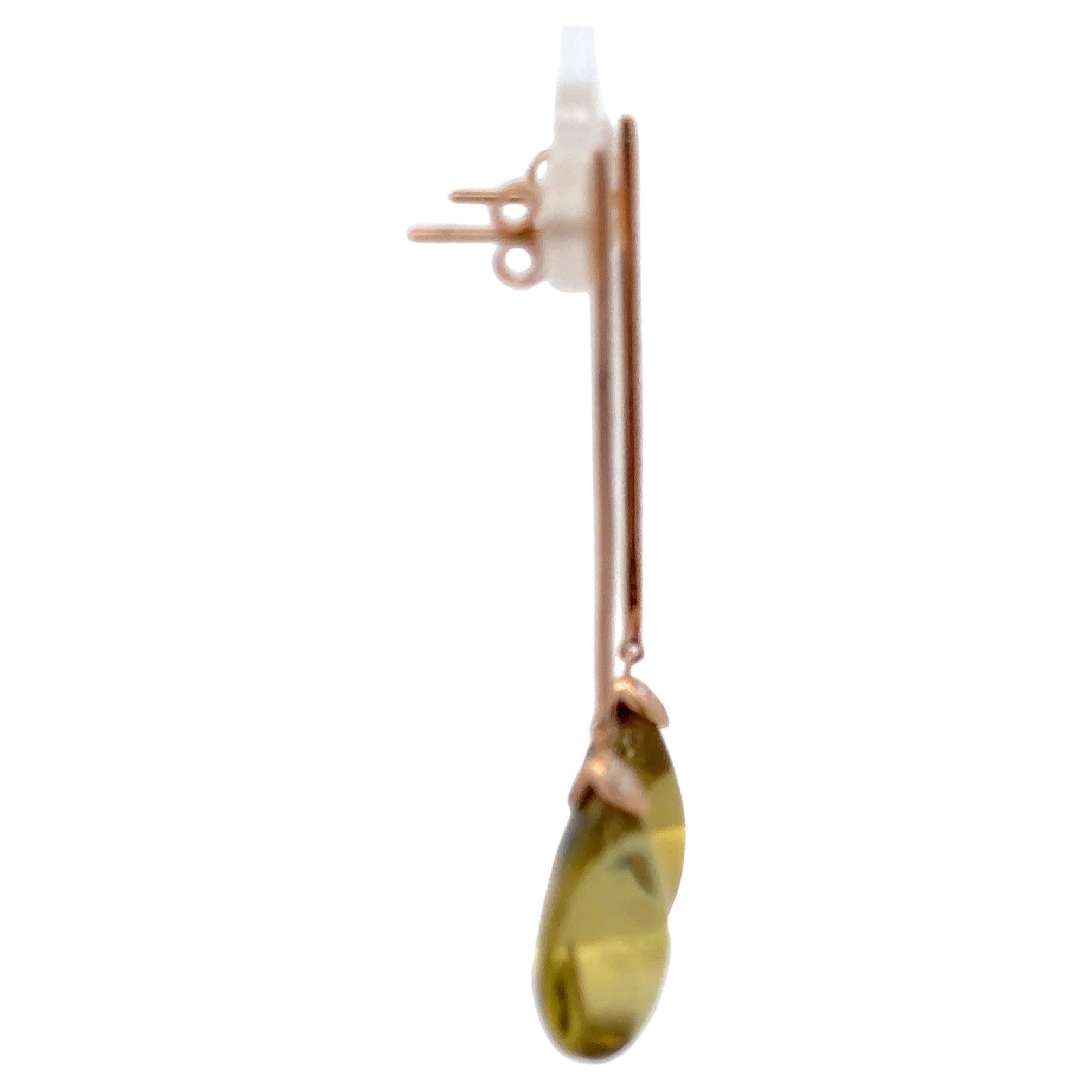 Contemporaneo Orecchini a goccia a forma di pera in quarzo verde oliva con diamanti 19,16 CTTW 18KT Rose in vendita