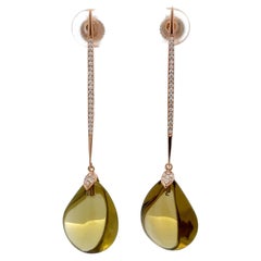Pear Shape Olive Green Quartz Diamond Bar Drop Earrings 19.16 CTTW 18KT Rose