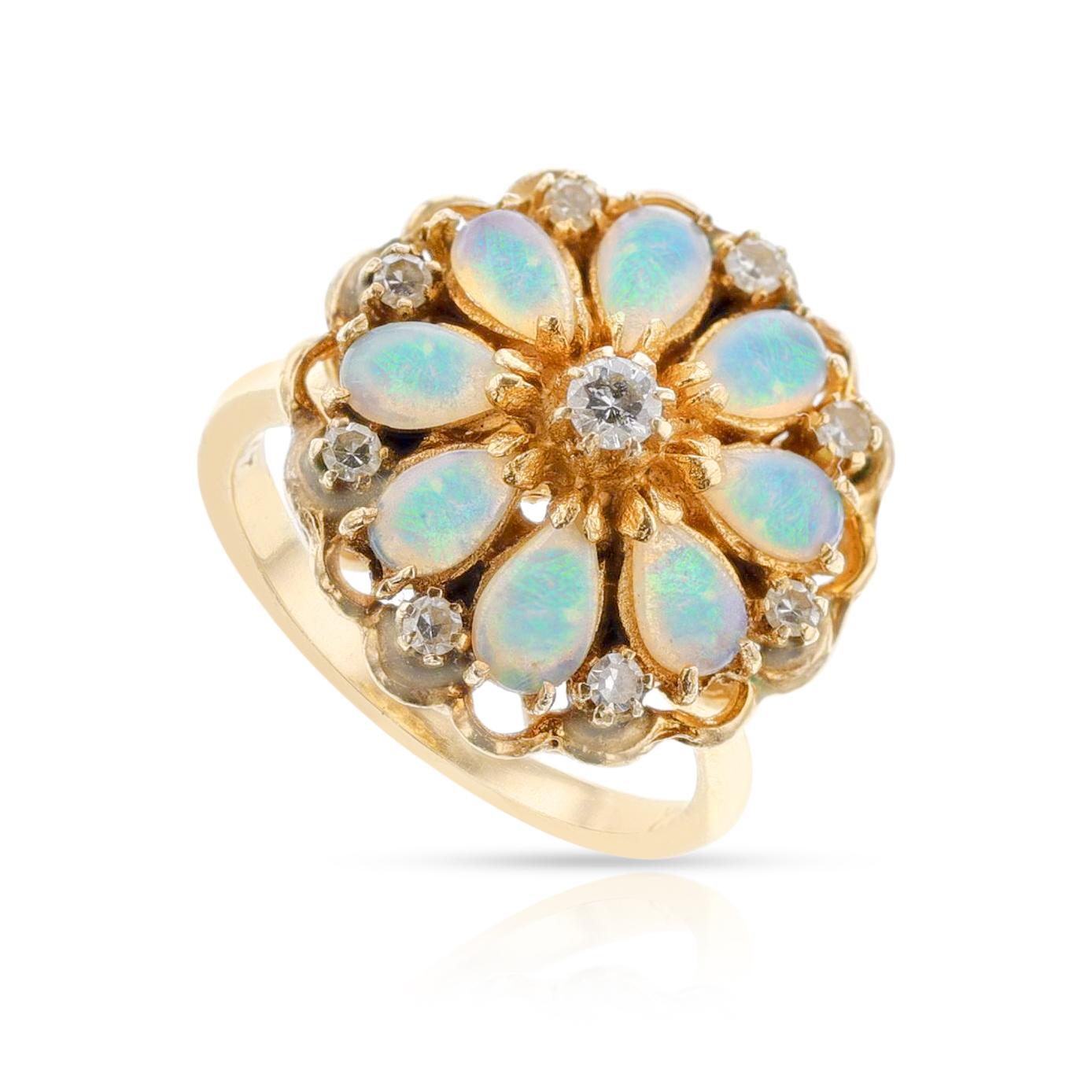 Ring in Birnenform mit Opal und Diamant, 14K für Damen oder Herren im Angebot