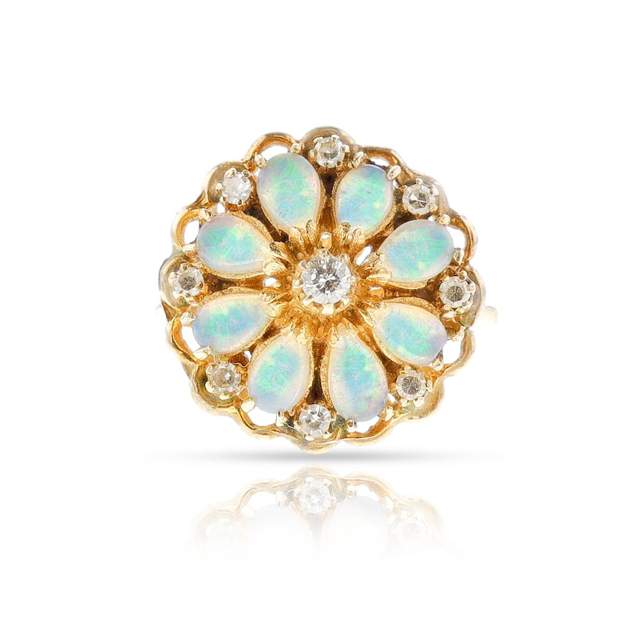 Ring in Birnenform mit Opal und Diamant, 14K im Angebot 1