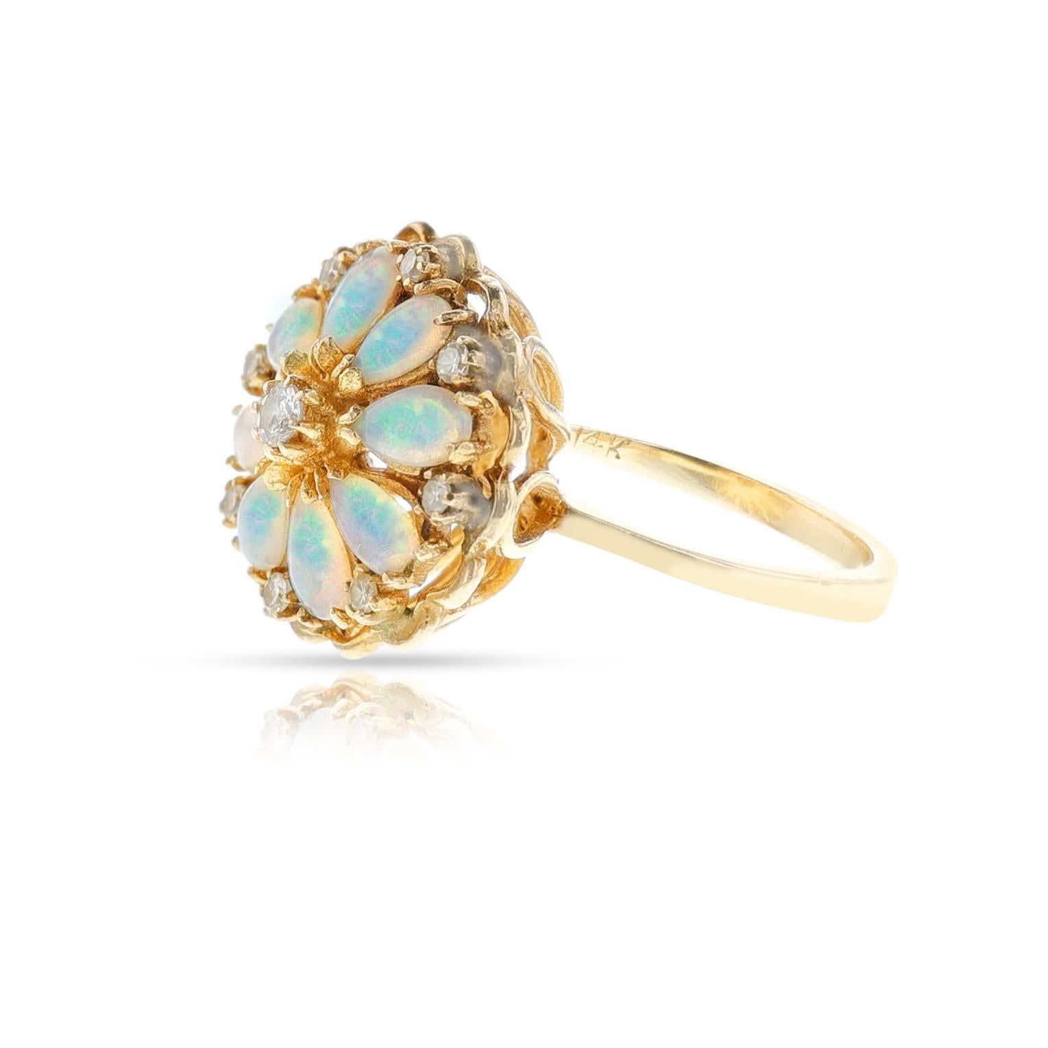 Ring in Birnenform mit Opal und Diamant, 14K im Angebot 2