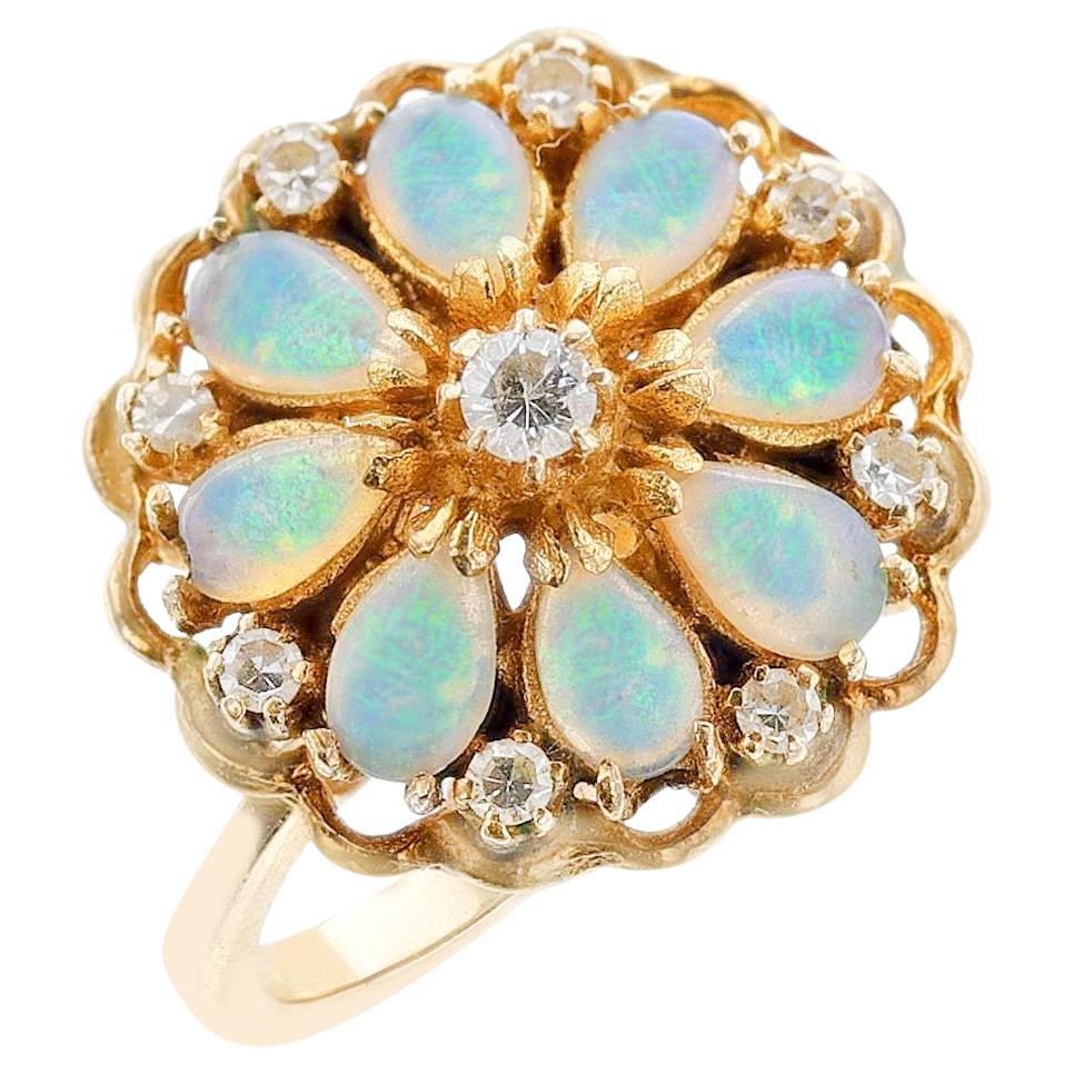 Pear-Shape Opal and Diamond Ring, 14K