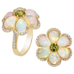 Goshwara Pear Shape Opal Cabochon and Peridot With Diamond Ring