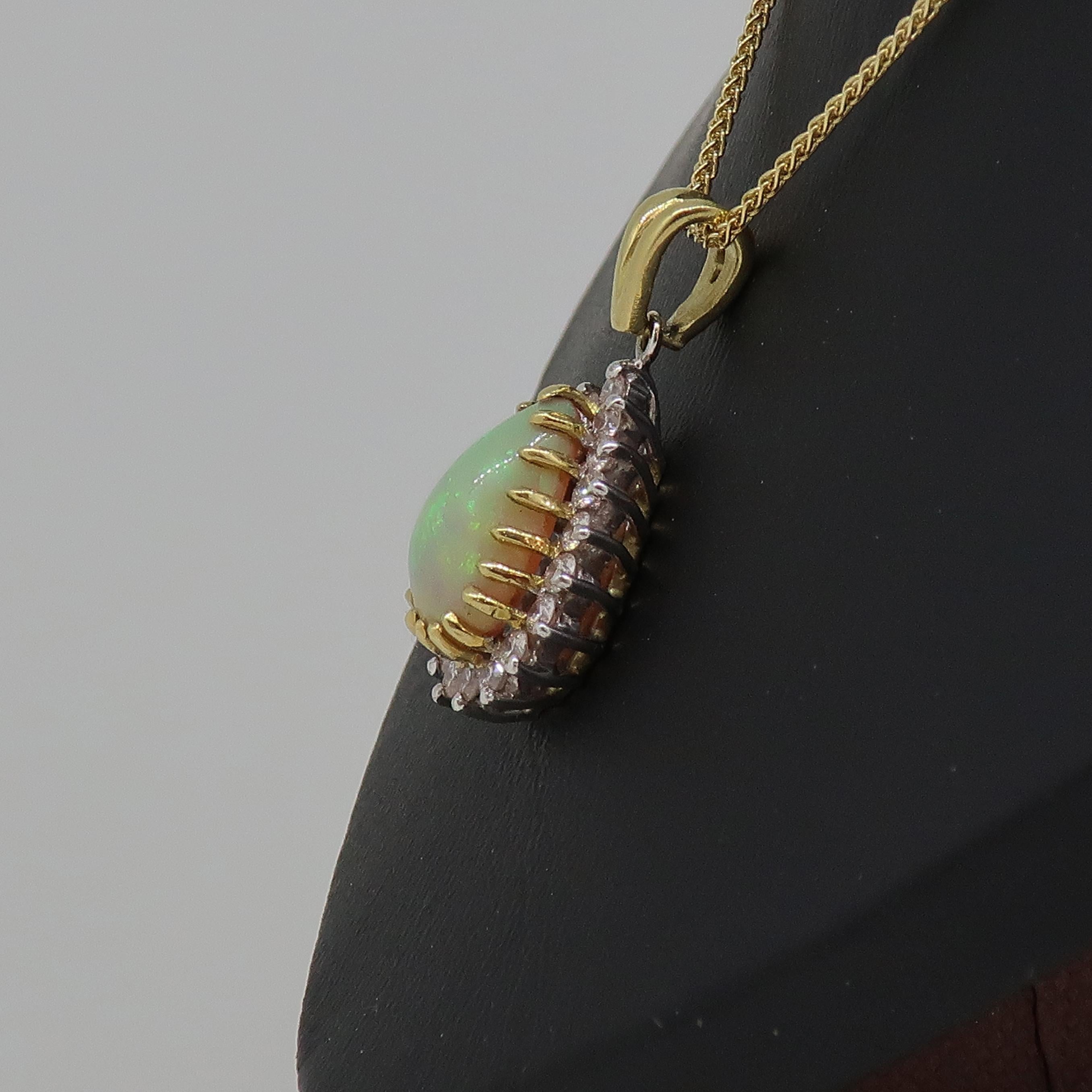 Modern Pear Shape Opal & Diamond Cluster Pendant 18 Karat Yellow and White Gold For Sale