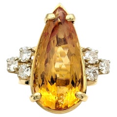 Pear Cut Orange Imperial Topaz and Diamond Split Shank Cocktail Ring 14K Gold