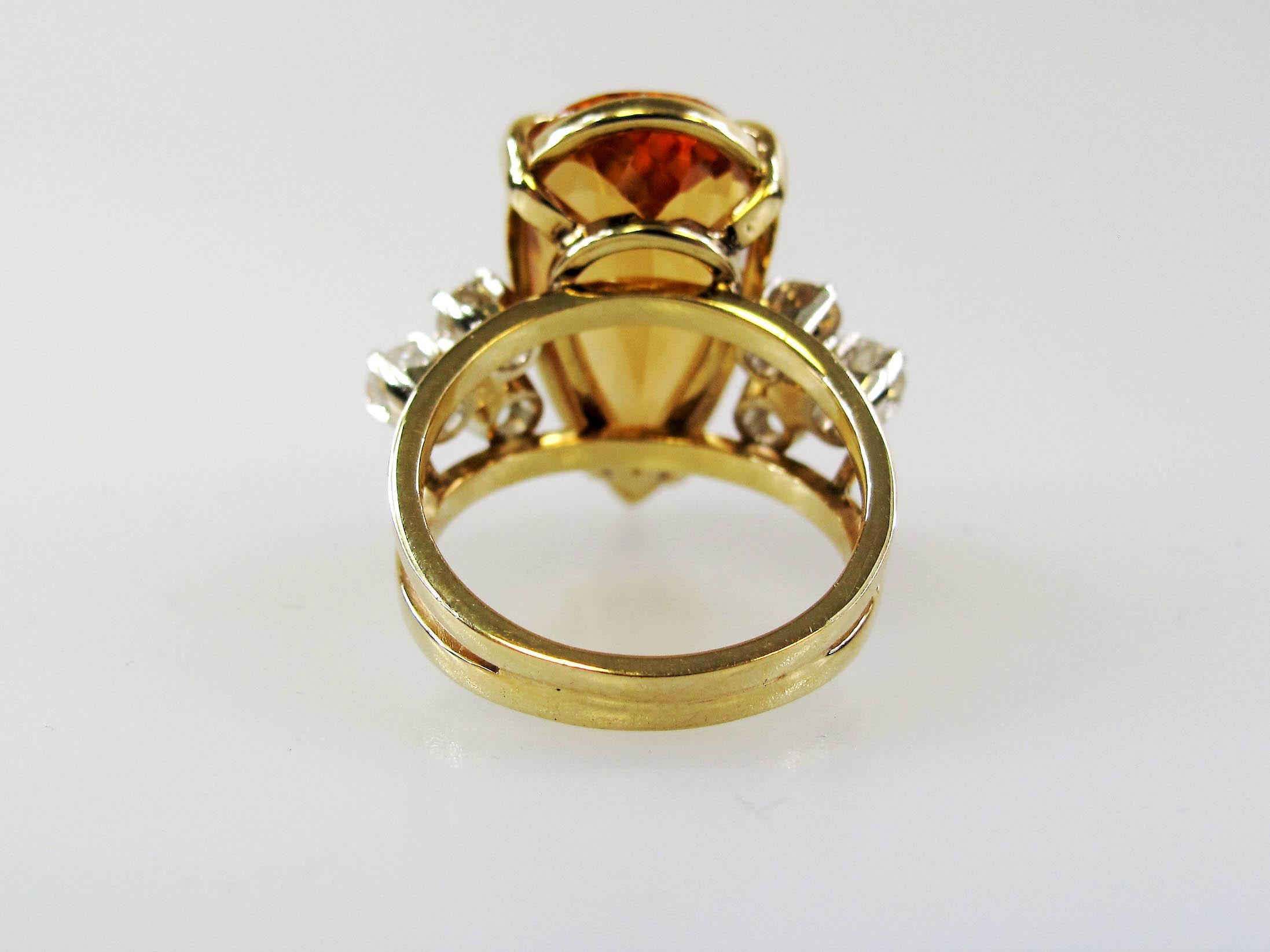Pear Cut Pear Shape Orange Imperial Topaz and Diamond Cocktail Ring 14 Karat Yellow Gold For Sale