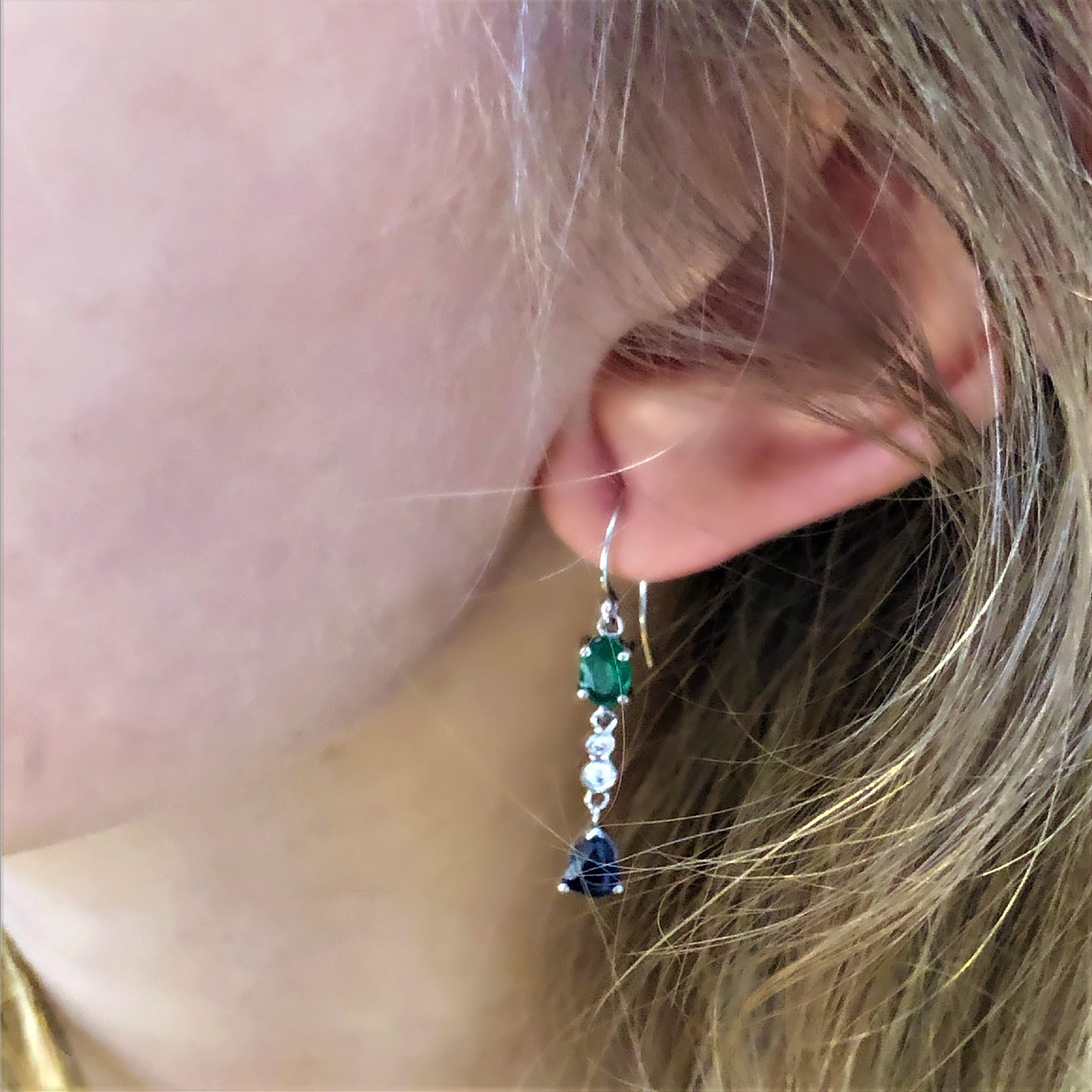 Emerald Mirroring Sapphire Diamond Hoop Drop Gold Earrings Weighing 2.35 Carat  In New Condition In New York, NY