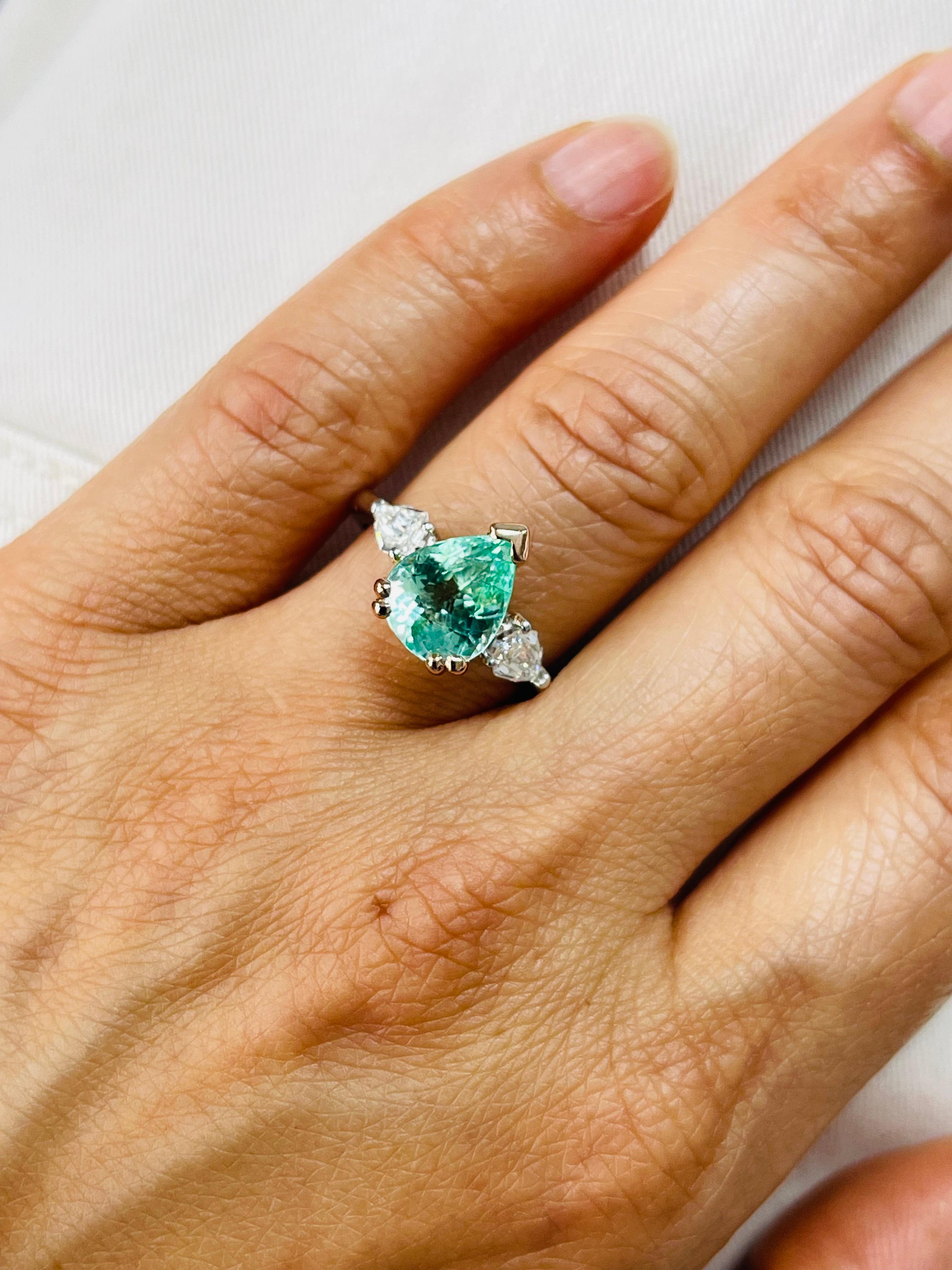 Pear Shape Paraiba And Diamond Engagement Ring In White Gold. For Sale 4