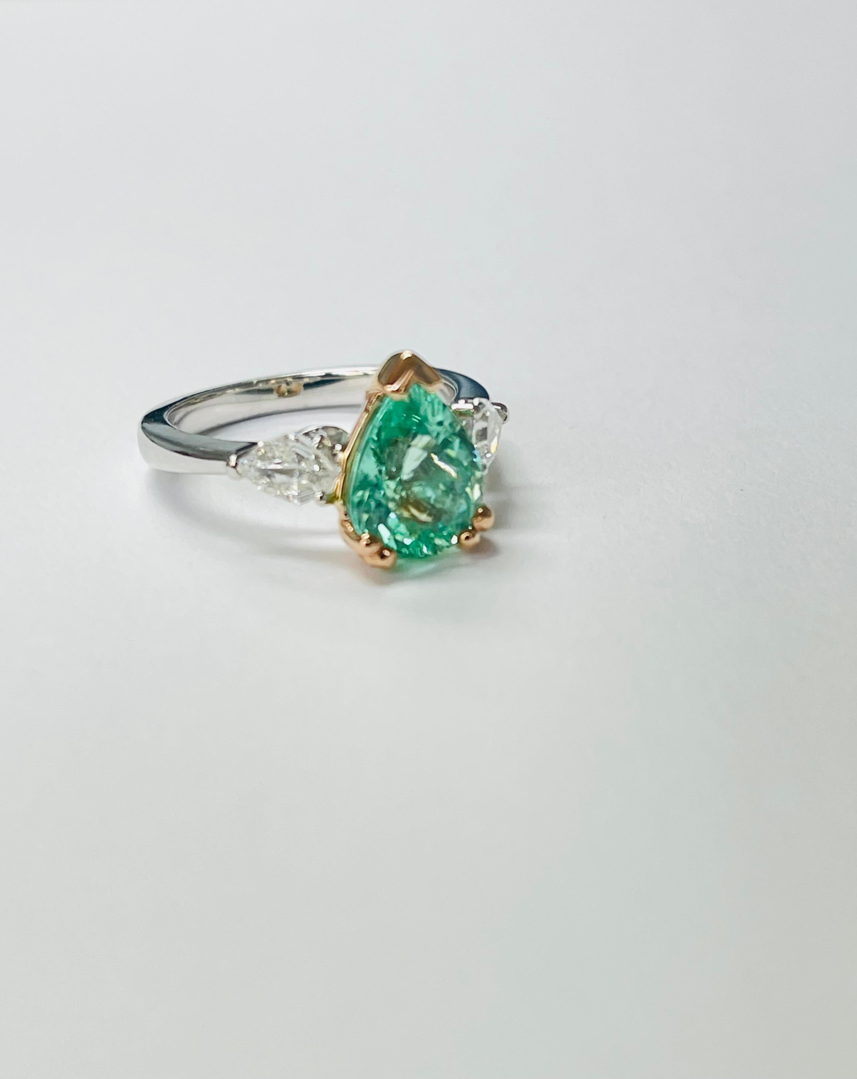 Pear Cut Pear Shape Paraiba And Diamond Engagement Ring In White Gold. For Sale