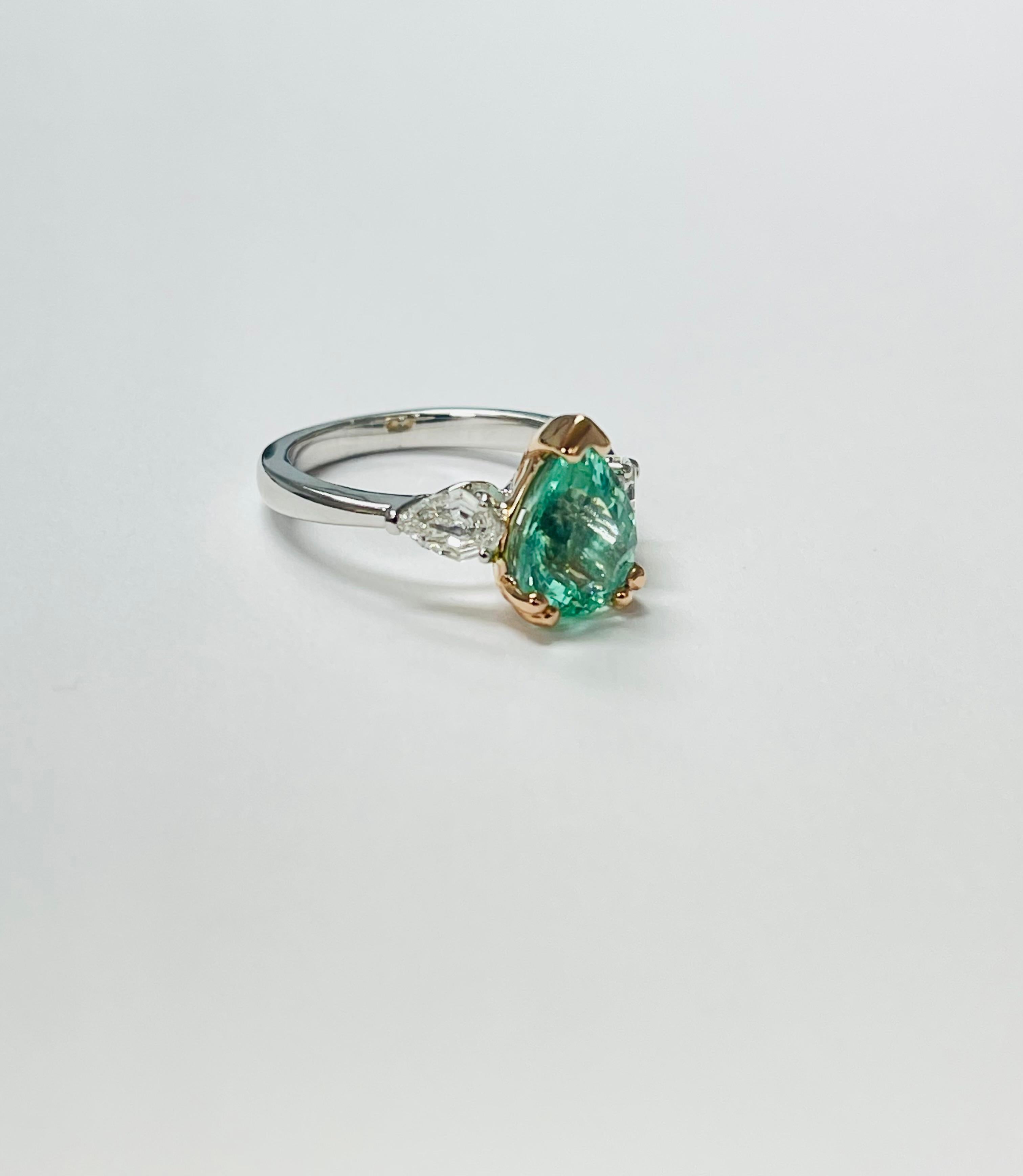 Women's Pear Shape Paraiba And Diamond Engagement Ring In White Gold. For Sale