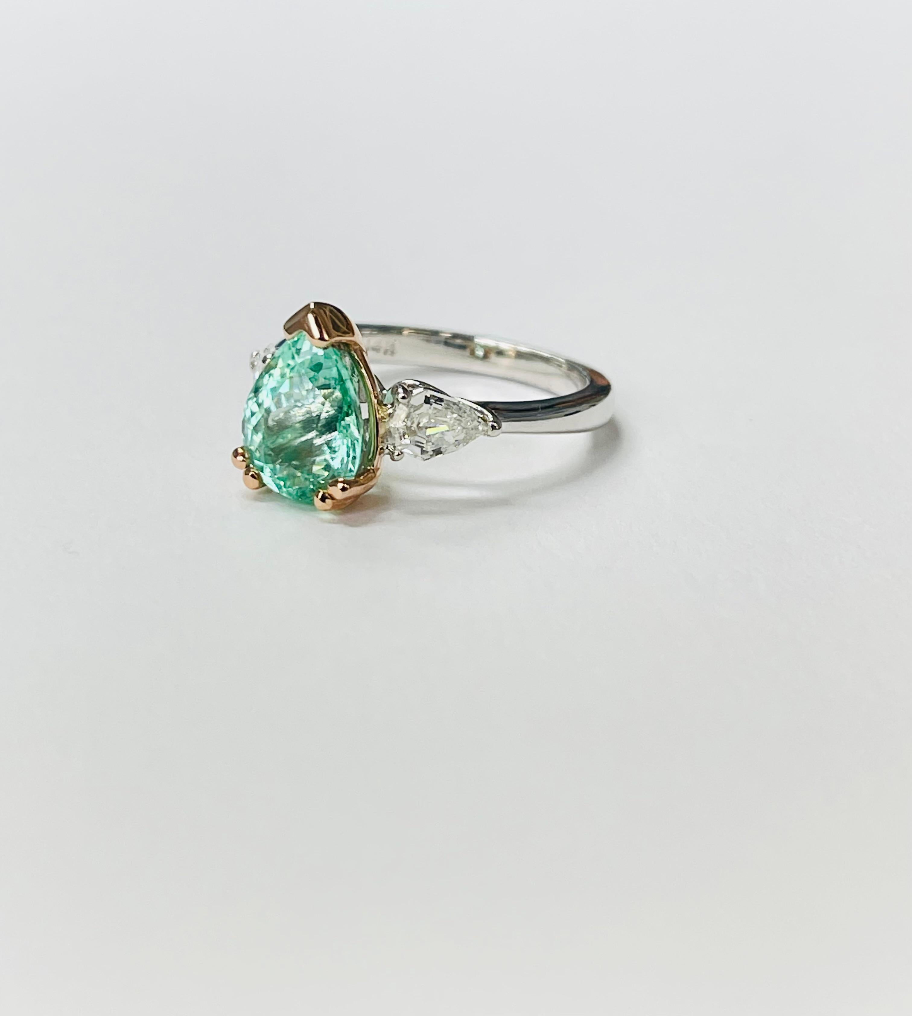 Pear Shape Paraiba And Diamond Engagement Ring In White Gold. For Sale 1