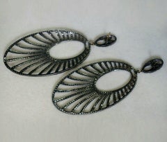 Pear Shape Pave Diamond 14k Gold & 925 Silver Chandelier Earring