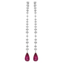 Pear Shape Pink Tourmaline White Diamond 18K White Gold Drop Nova Earrings