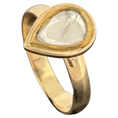 Pear Shape Portrait Cut Bezel Set Diamond Solitaire 18k 4.0g