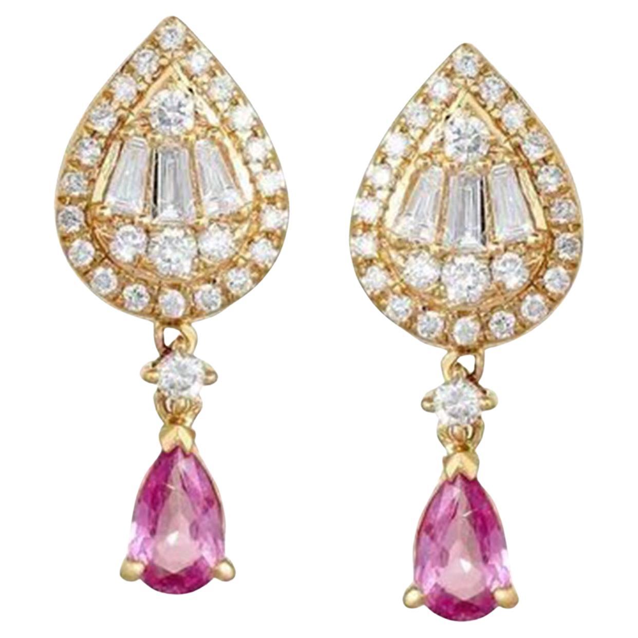 0.46ct Pear Diamond 14K Yellow Gold Drop Earrings For Sale