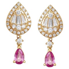 Pear Shape Radiant 14K Yellow Gold Drop Earrings