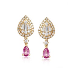 Pendientes de gota de oro amarillo de 14 quilates con forma de pera radiante
