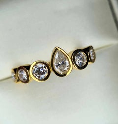 Pear Shape Ring Bezel Set 925 Silver Moissanite Cluster Ring Band.