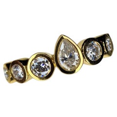 Pear Shape Ring Bezel Set 925 Silver Moissanite Cluster Ring Band.