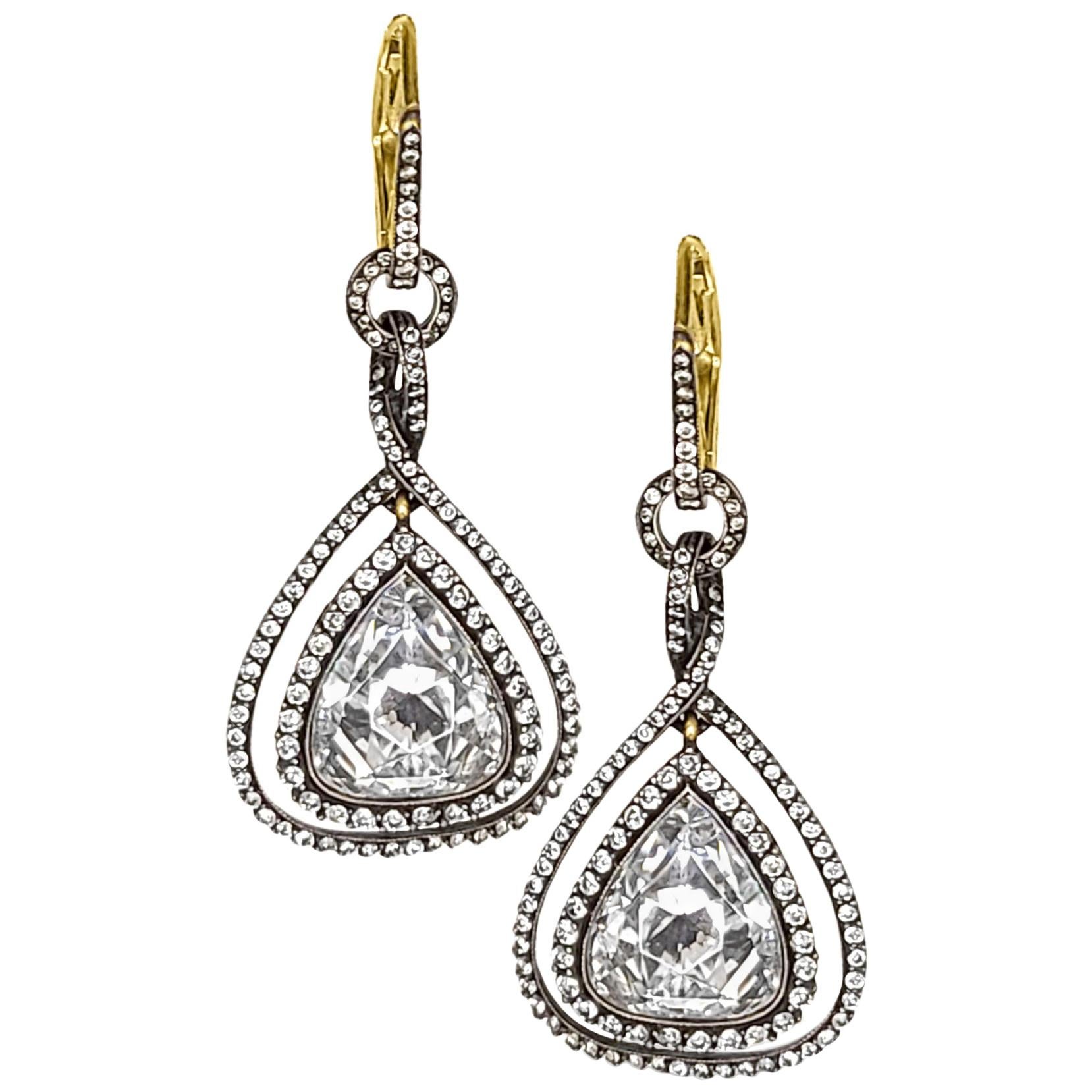 Pear Shape Rose-Cut Diamond Earrings For Sale