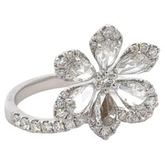 Pear Shape Rose Cut Diamond Floral Cocktail Ring 1.18 Carats 18KT F-G VS1-2