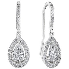 Pear Shape Round Brilliant Cut Diamond Drop Earrings in Platinum