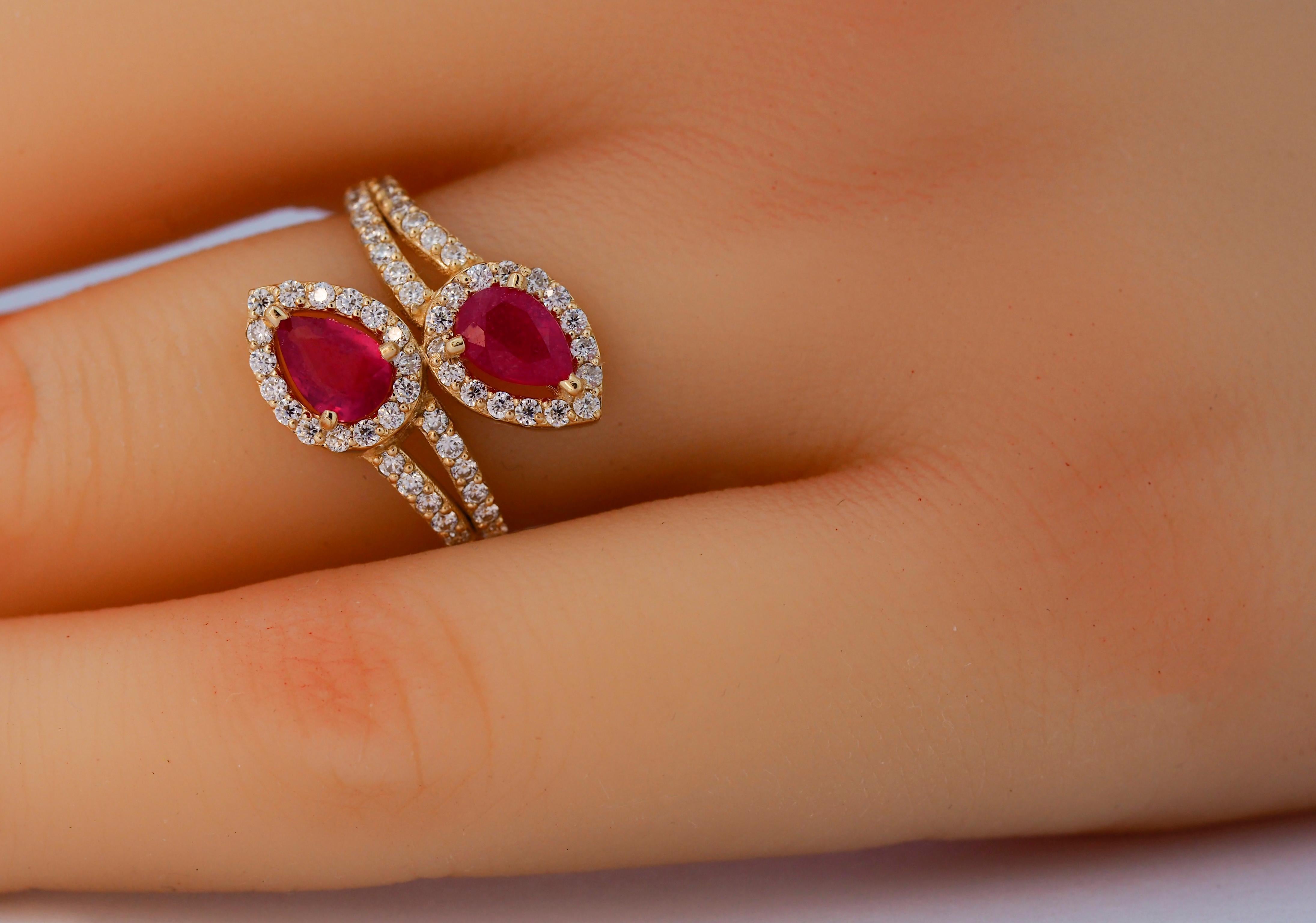 Im Angebot: Birnenform Rubine 14k Gold Ring. () 3