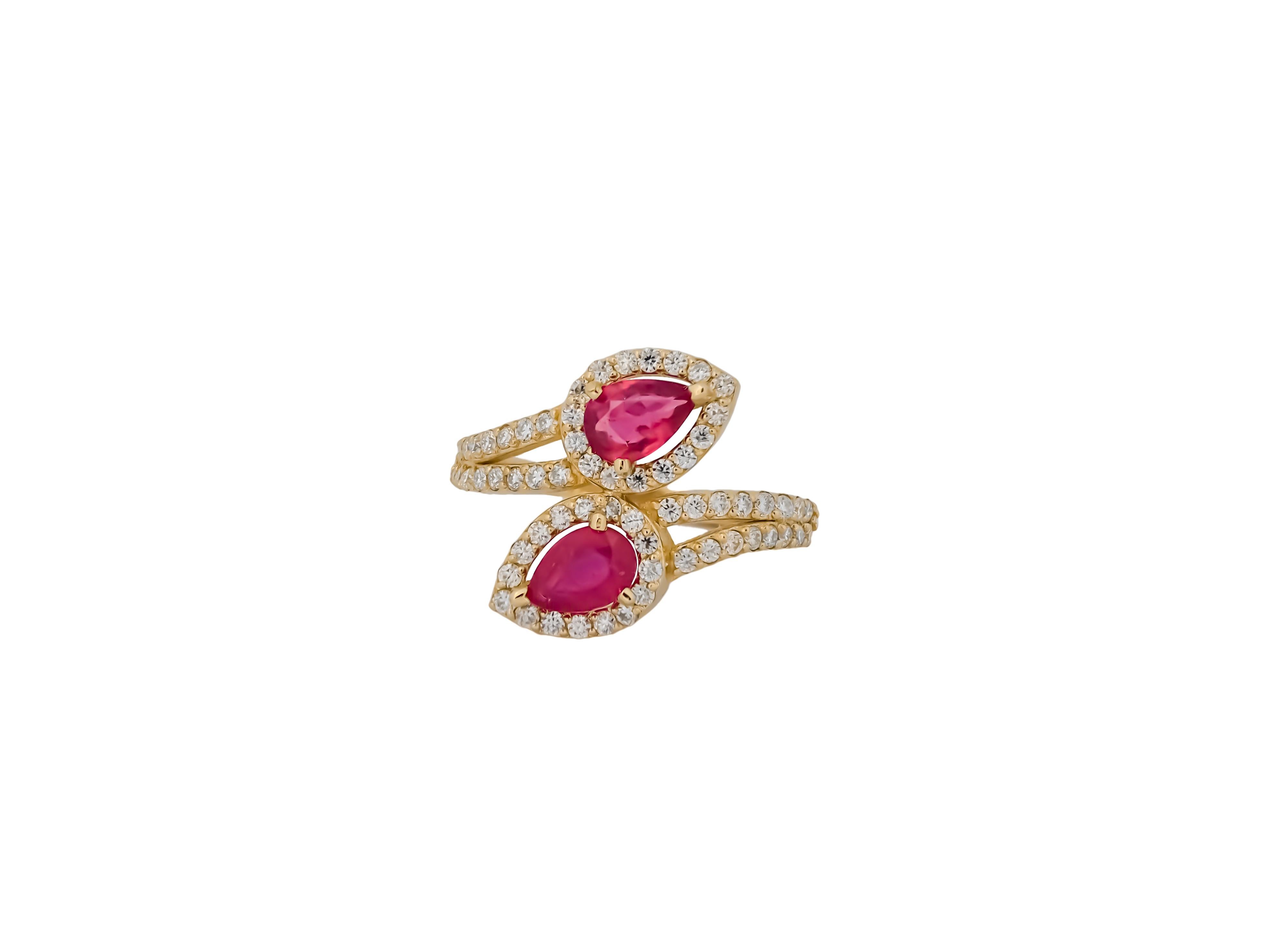 Im Angebot: Birnenform Rubine 14k Gold Ring. () 4
