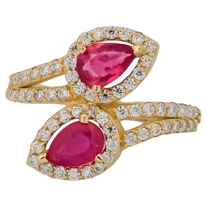 Customizable Pear Shape Rubies 14k gold ring. For Sale at 1stDibs