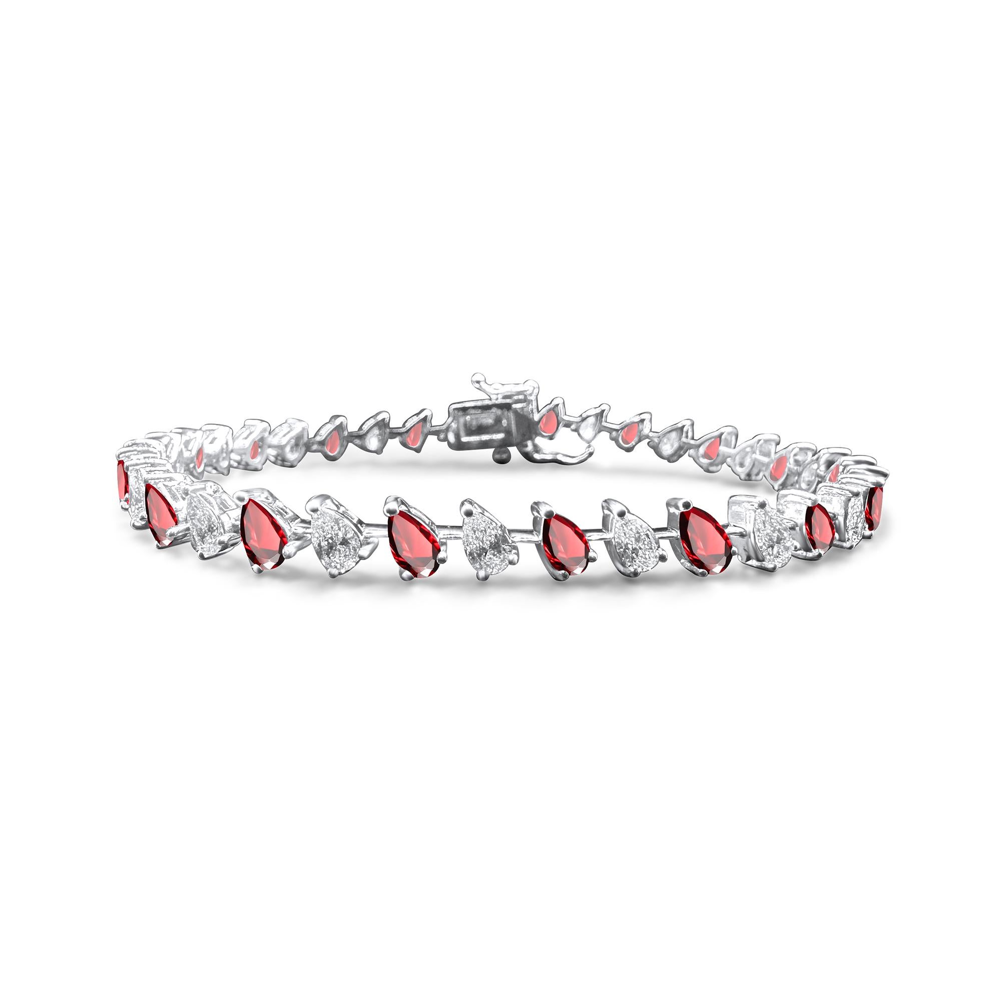 Birnenförmiges Rubin- und Diamantarmband aus 14 Karat Weißgold, 6,65 Karat im Angebot 3