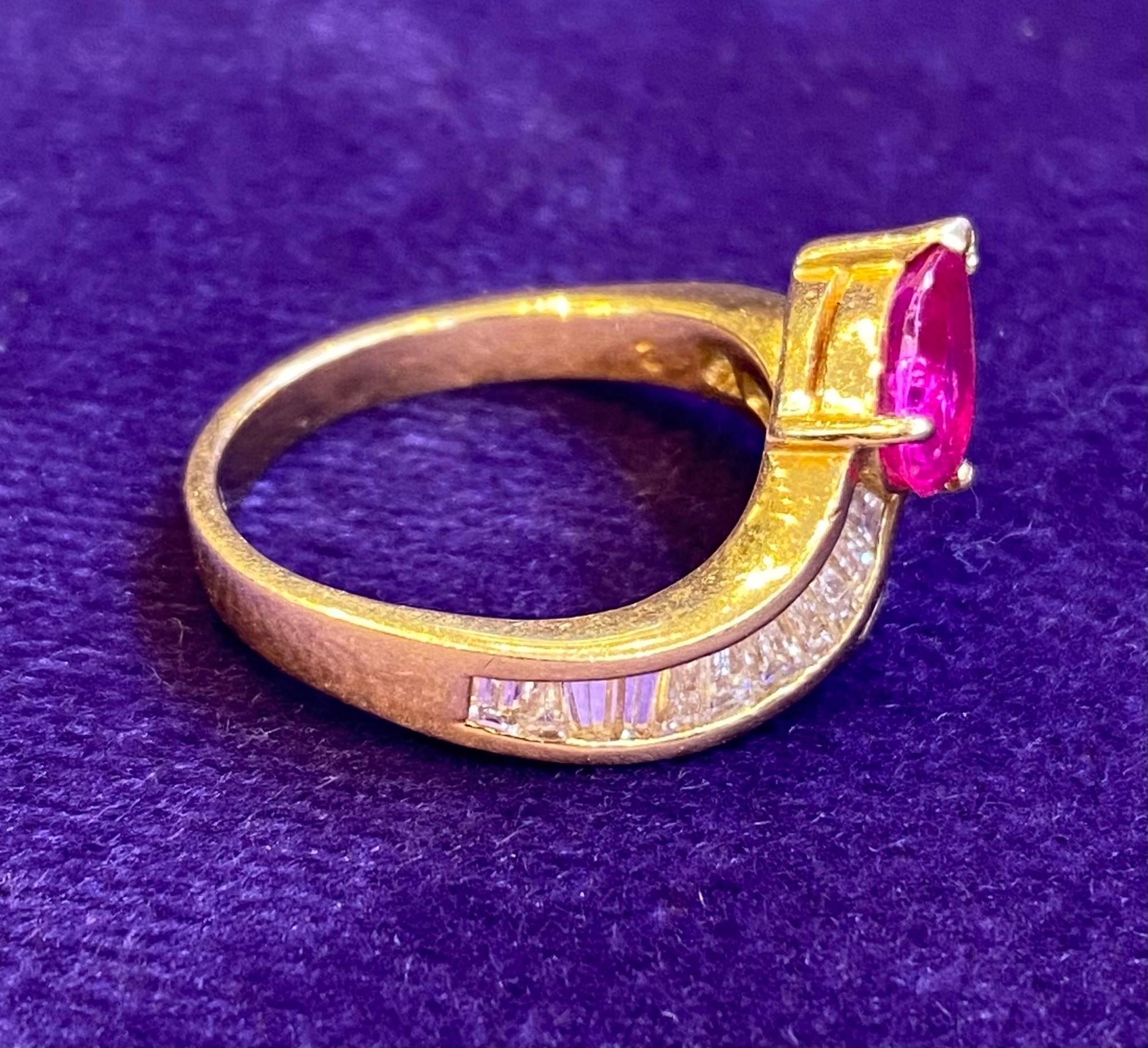 Pear Shape Ruby & Diamond Cocktail Ring For Sale 5