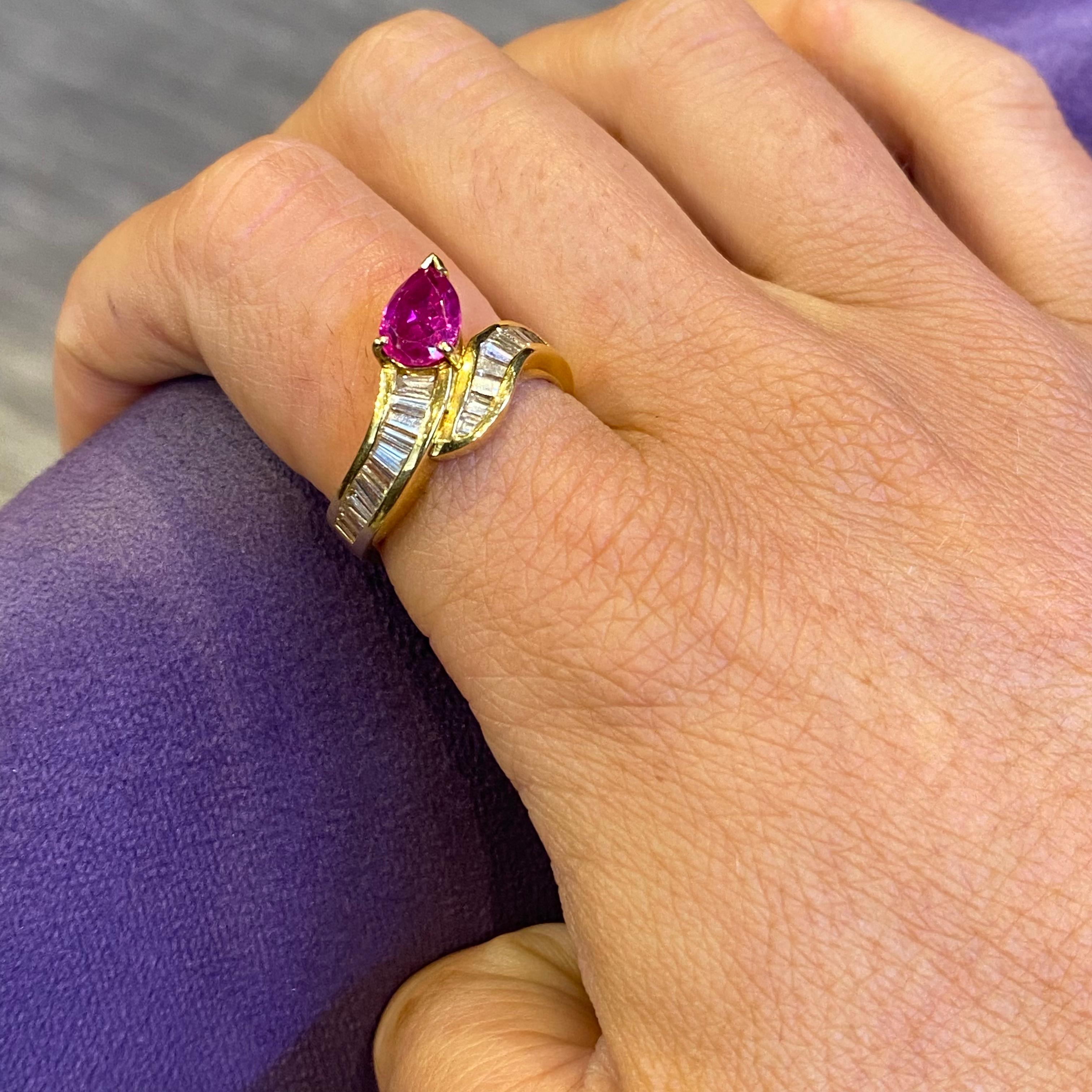 Pear Cut Pear Shape Ruby & Diamond Cocktail Ring For Sale
