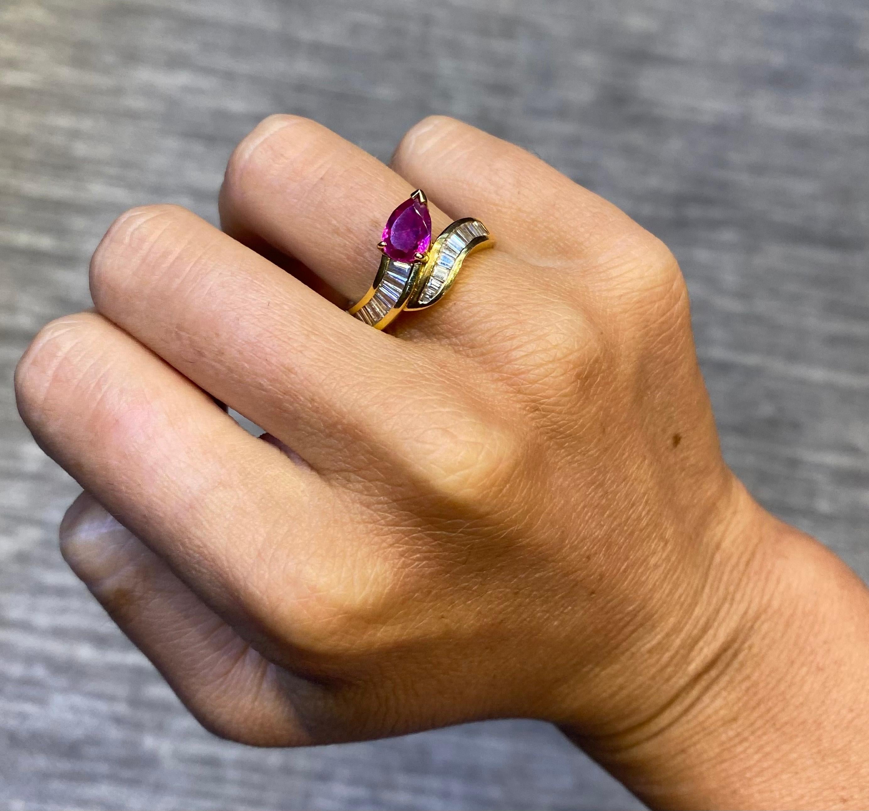 Pear Shape Ruby & Diamond Cocktail Ring In Excellent Condition For Sale In New York, NY