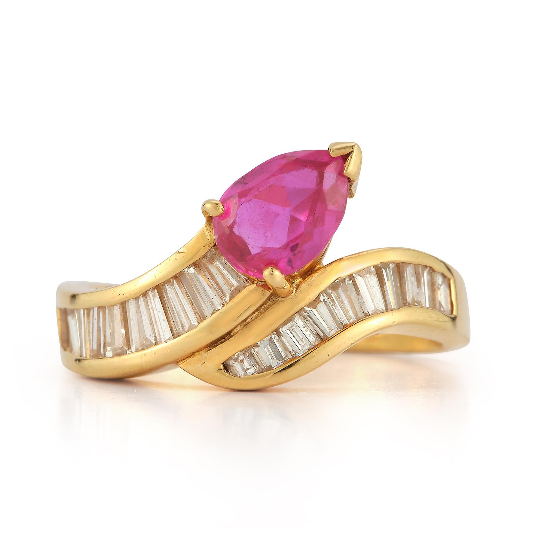 Women's Pear Shape Ruby & Diamond Cocktail Ring For Sale