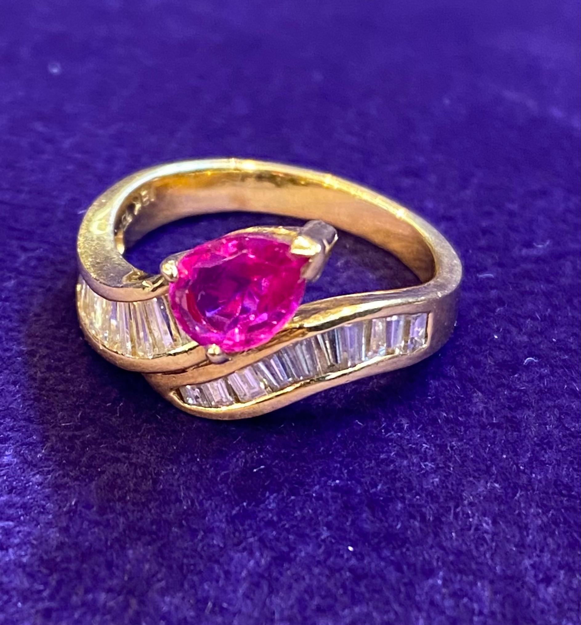 Pear Shape Ruby & Diamond Cocktail Ring For Sale 1