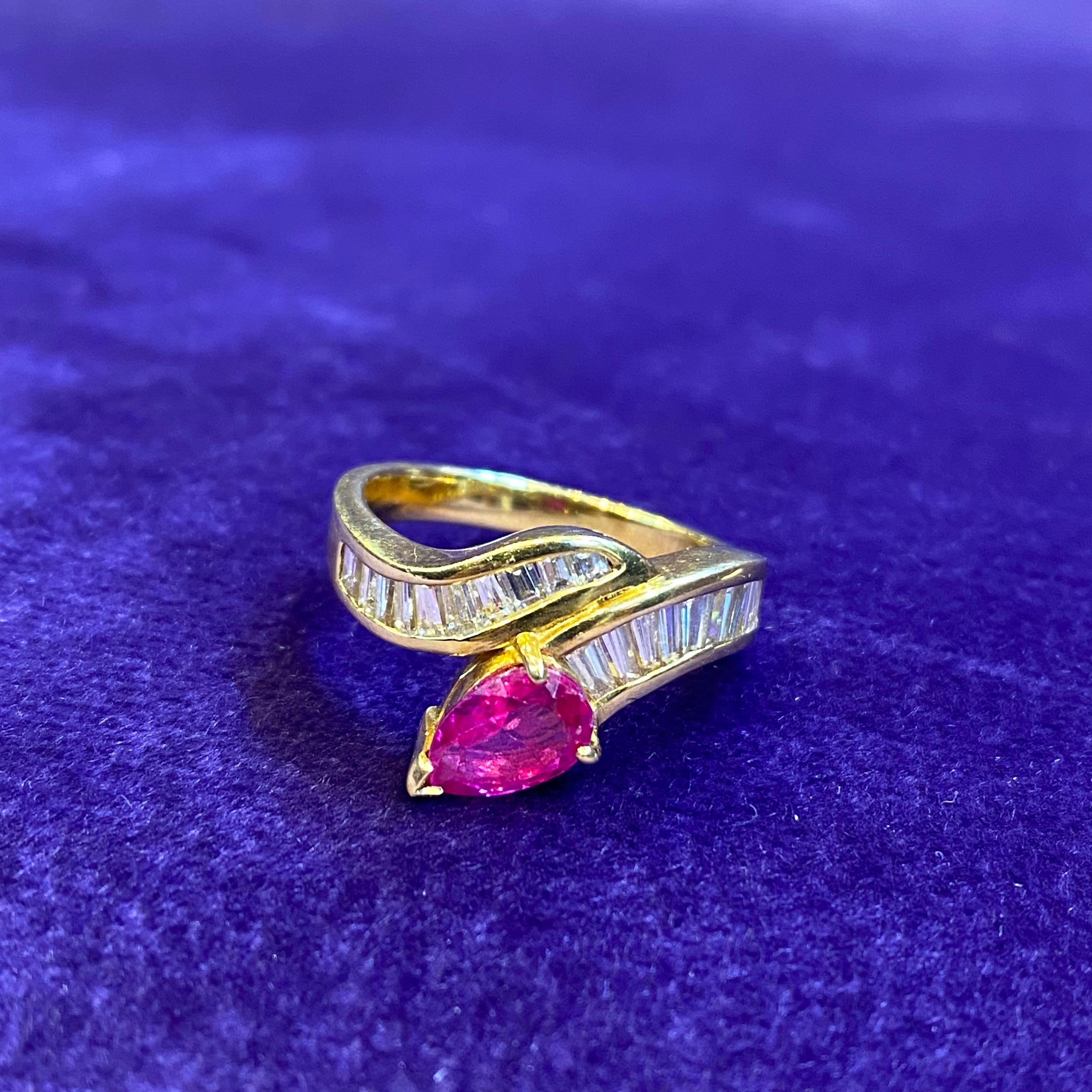 Pear Shape Ruby & Diamond Cocktail Ring For Sale 2