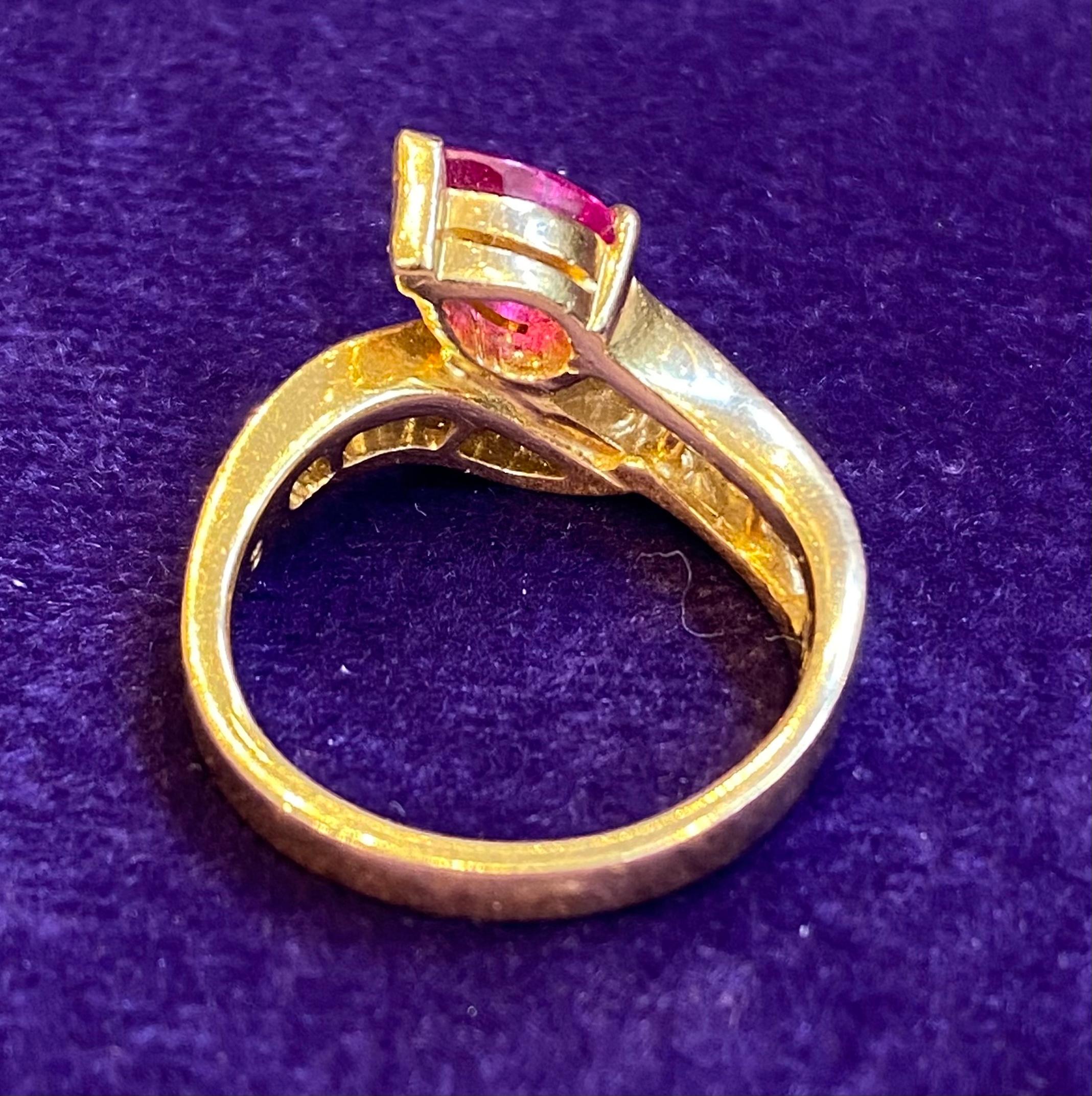 Pear Shape Ruby & Diamond Cocktail Ring For Sale 4