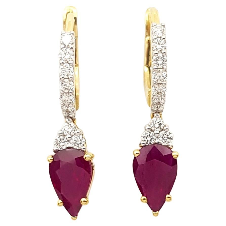 Pear Shape Ruby with Diamond Earrings Set in 18k Gold Settings For Sale
