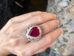 Pear Shape Ruby with Diamond Ring Set in 18 Karat Gold Settings