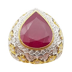 Pear Shape Ruby with Diamond Ring Set in 18 Karat Gold Settings